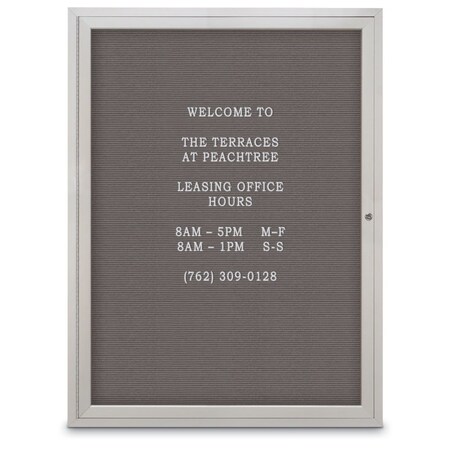 United Visual Products 60"x36" 2-Door Enclosed Outdoor Letterboard, Grey Felt/Satin UV1162D-SATIN-GREY